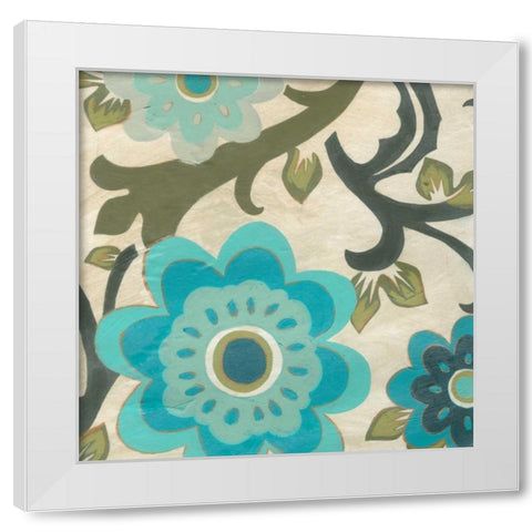 Peacock Blossoms I White Modern Wood Framed Art Print by Vess, June Erica