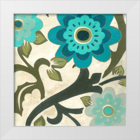 Peacock Blossoms II White Modern Wood Framed Art Print by Vess, June Erica