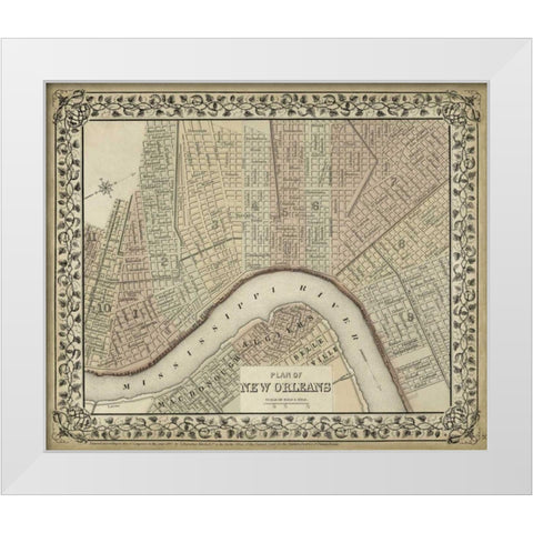 Plan of New Orleans White Modern Wood Framed Art Print by Mitchell