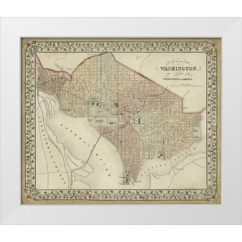 Plan of Washington, D.C. White Modern Wood Framed Art Print by Mitchell
