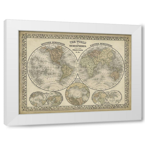 The World in Hemispheres White Modern Wood Framed Art Print by Mitchell