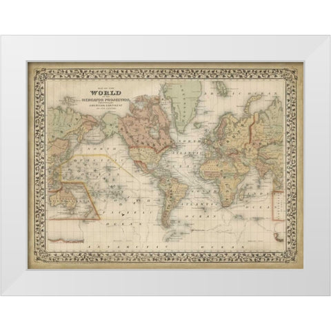 Mitchells World Map White Modern Wood Framed Art Print by Mitchell