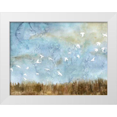 Birds in Flight I White Modern Wood Framed Art Print by Meagher, Megan