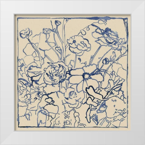 Indigo Floral Sketch II White Modern Wood Framed Art Print by Meagher, Megan