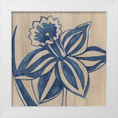 Indigo Daffodil White Modern Wood Framed Art Print by Zarris, Chariklia