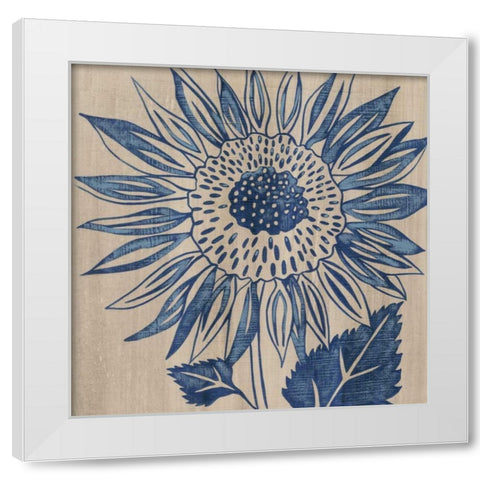 Indigo Sunflower White Modern Wood Framed Art Print by Zarris, Chariklia