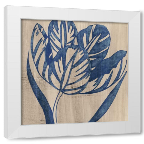 Indigo Tulip White Modern Wood Framed Art Print by Zarris, Chariklia