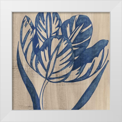 Indigo Tulip White Modern Wood Framed Art Print by Zarris, Chariklia