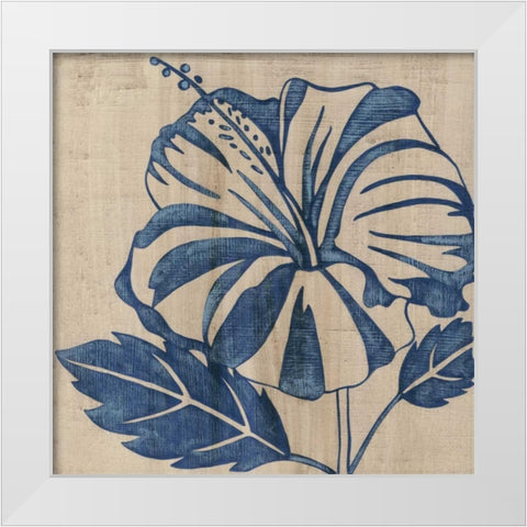 Indigo Hibiscus White Modern Wood Framed Art Print by Zarris, Chariklia