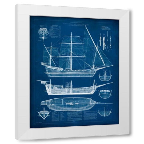 Antique Ship Blueprint I White Modern Wood Framed Art Print by Vision Studio