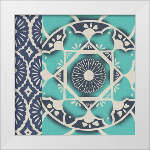 Blue Batik Tile II White Modern Wood Framed Art Print by Zarris, Chariklia