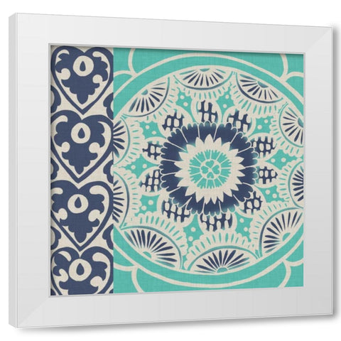 Blue Batik Tile III White Modern Wood Framed Art Print by Zarris, Chariklia