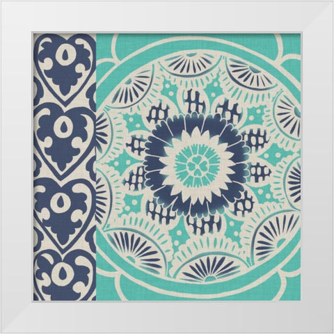 Blue Batik Tile III White Modern Wood Framed Art Print by Zarris, Chariklia