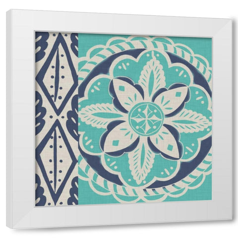 Blue Batik Tile IV White Modern Wood Framed Art Print by Zarris, Chariklia