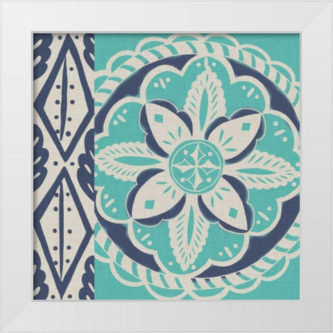 Blue Batik Tile IV White Modern Wood Framed Art Print by Zarris, Chariklia