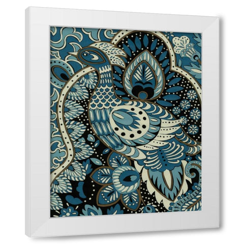 Indigo Peacock II White Modern Wood Framed Art Print by Zarris, Chariklia