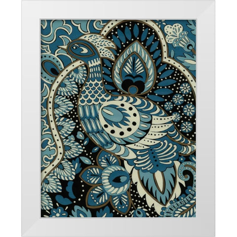 Indigo Peacock II White Modern Wood Framed Art Print by Zarris, Chariklia