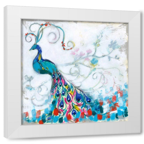 Confetti Peacock II White Modern Wood Framed Art Print by Goldberger, Jennifer