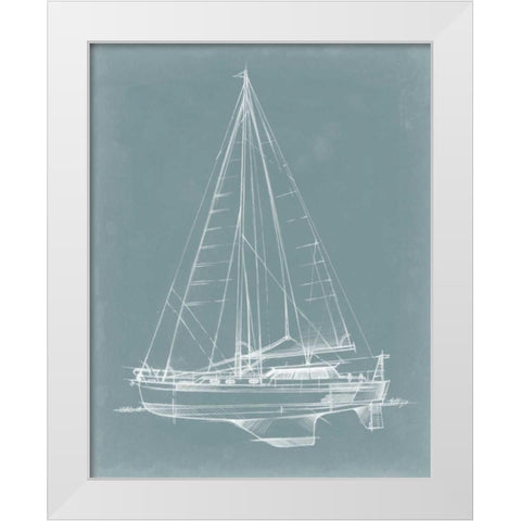 Yacht Sketches I White Modern Wood Framed Art Print by Harper, Ethan