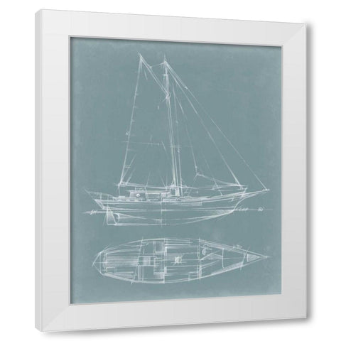 Yacht Sketches III White Modern Wood Framed Art Print by Harper, Ethan