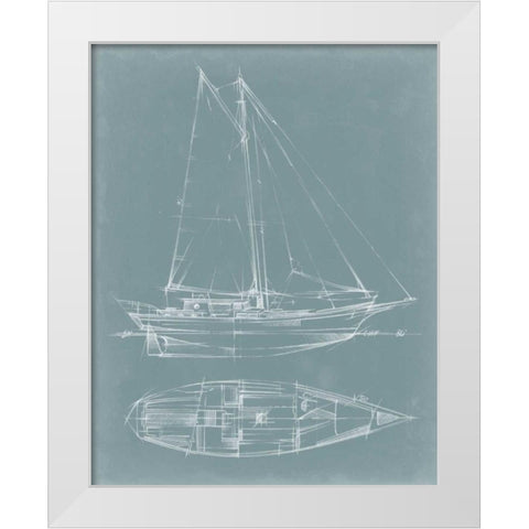 Yacht Sketches III White Modern Wood Framed Art Print by Harper, Ethan