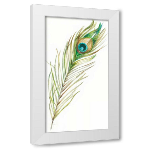 Watercolor Peacock Feather II White Modern Wood Framed Art Print by Harper, Ethan