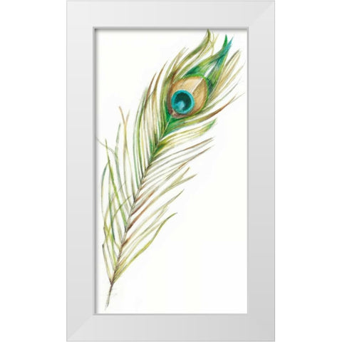 Watercolor Peacock Feather II White Modern Wood Framed Art Print by Harper, Ethan