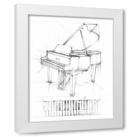 Piano Sketch White Modern Wood Framed Art Print by Harper, Ethan