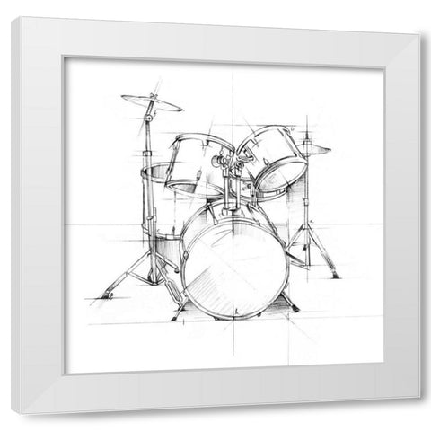 Drum Sketch White Modern Wood Framed Art Print by Harper, Ethan