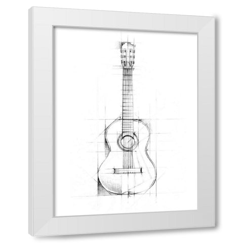 Guitar Sketch White Modern Wood Framed Art Print by Harper, Ethan