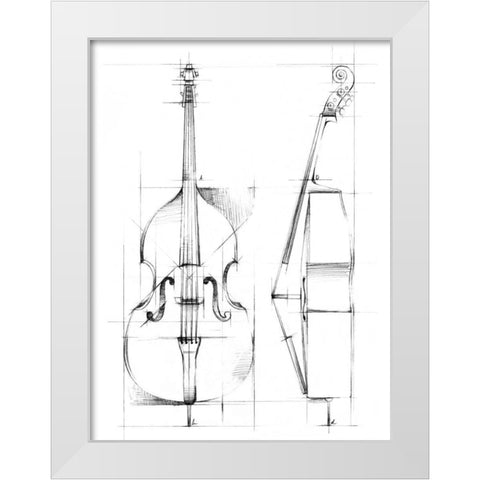 Bass Sketch White Modern Wood Framed Art Print by Harper, Ethan