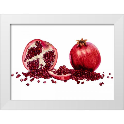 Watercolor Pomegranate White Modern Wood Framed Art Print by Willett, Michael