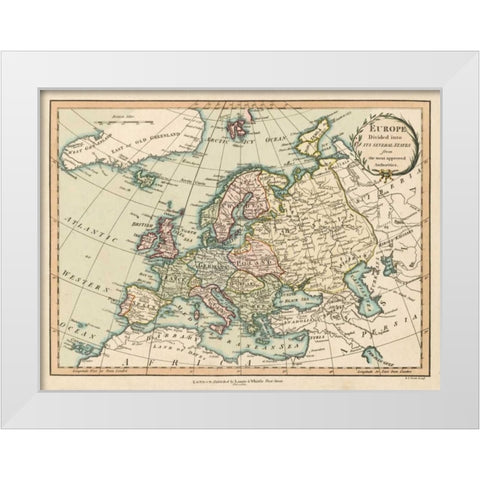 Historic Map of Europe White Modern Wood Framed Art Print by Laurie and White