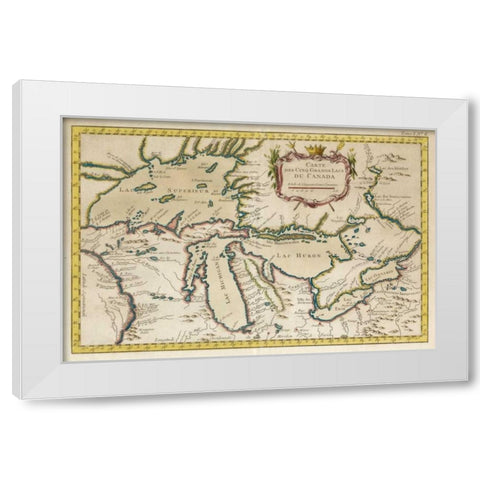Map of the Great Lakes White Modern Wood Framed Art Print by Unknown