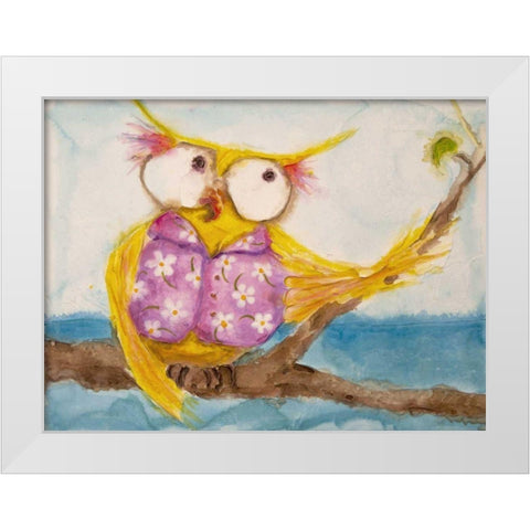 Mr. Hoo in Paradise White Modern Wood Framed Art Print by Quin, Marabeth