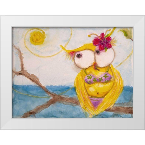 Ms. Hoo in Paradise White Modern Wood Framed Art Print by Quin, Marabeth