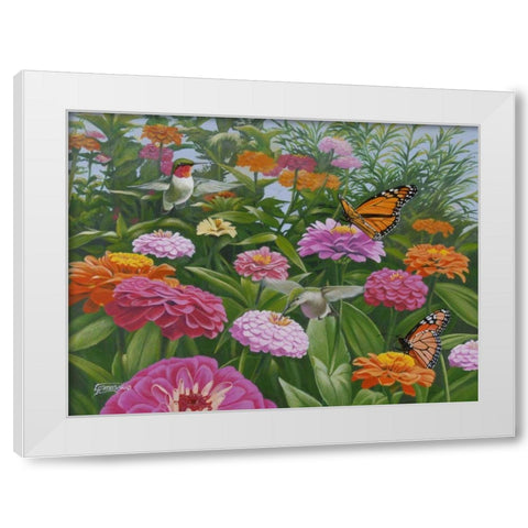 Zinnia Bouquet White Modern Wood Framed Art Print by Szatkowski, Fred