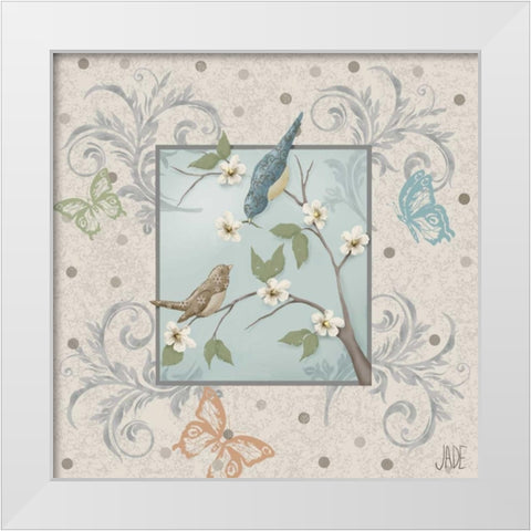 Whimsical Birds I White Modern Wood Framed Art Print by Reynolds, Jade