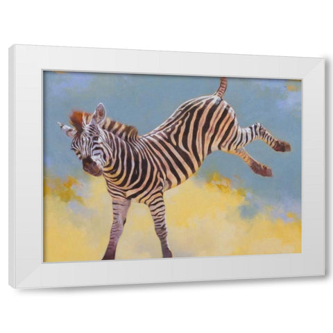 Bucking Zebra White Modern Wood Framed Art Print by Chapman, Julie