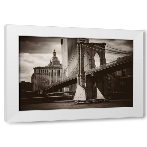 The Sailboat and the Bridge White Modern Wood Framed Art Print by Brooknam, John