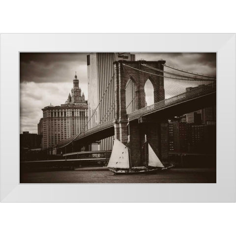 The Sailboat and the Bridge White Modern Wood Framed Art Print by Brooknam, John