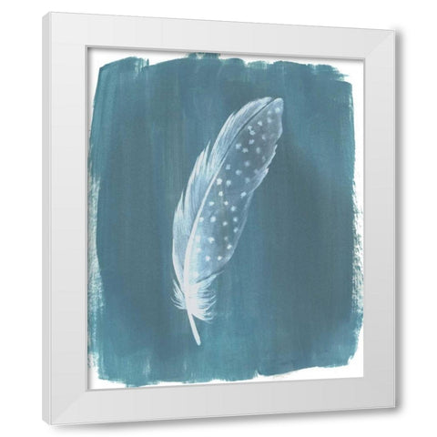 Feathers on Dusty Teal III White Modern Wood Framed Art Print by Popp, Grace