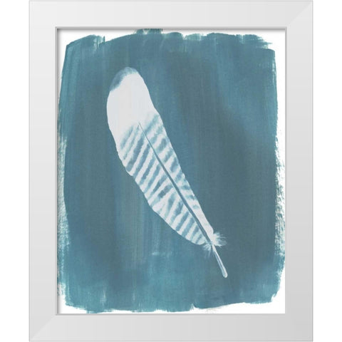 Feathers on Dusty Teal VI White Modern Wood Framed Art Print by Popp, Grace