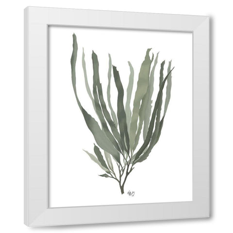 Seaweed 2 Blue Large White Modern Wood Framed Art Print by Fab Funky
