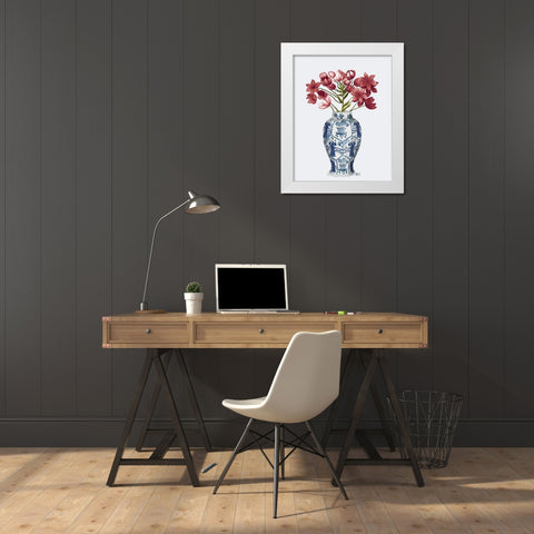 Chinoiserie Arabian Star Red-Blue Vase White Modern Wood Framed Art Print by Fab Funky