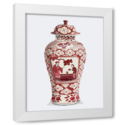 Chinoiserie Cherry Blossom Picker, Red White Modern Wood Framed Art Print by Fab Funky