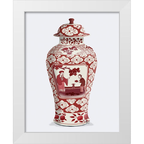 Chinoiserie Cherry Blossom Picker, Red White Modern Wood Framed Art Print by Fab Funky