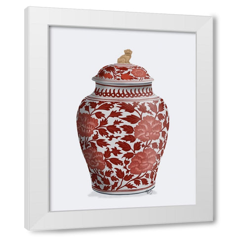 Chinoiserie Vase Golden Lion Red White Modern Wood Framed Art Print by Fab Funky
