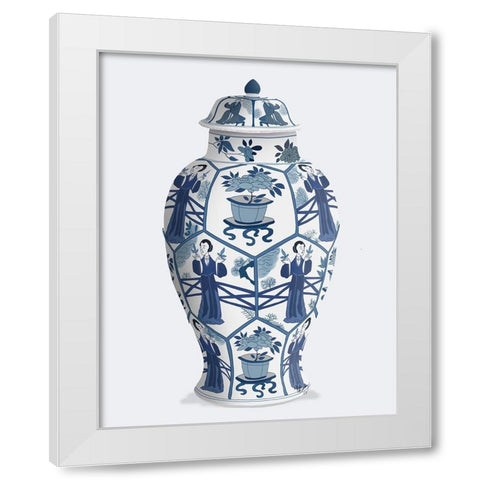 Chinoiserie Vase Leaf Picker Blue White Modern Wood Framed Art Print by Fab Funky