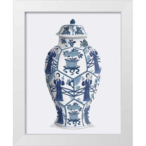 Chinoiserie Vase Leaf Picker Blue White Modern Wood Framed Art Print by Fab Funky
